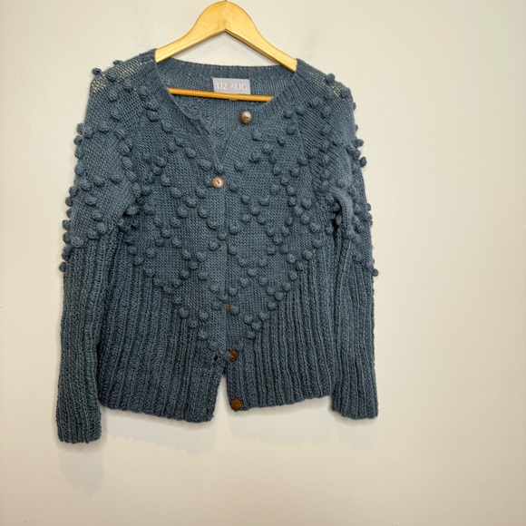 Liz Alig Women’s Small Chunky Nepali Wool Button Cardigan Sweater Blue - Picture 3 of 9